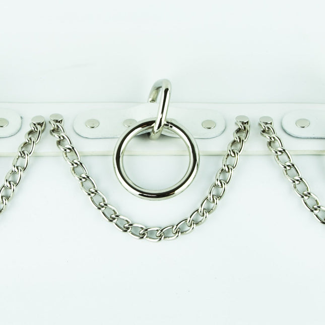 BT115-WHITE BONDAGE BELT, 1 1/2" LOOPS, RINGS, & CHAINS