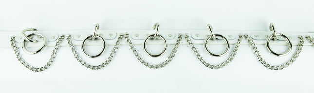 BT115-WHITE BONDAGE BELT, 1 1/2" LOOPS, RINGS, & CHAINS