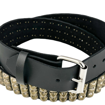 BT117-ABRS ANTIQUE BRASS 2 ROW PYRAMID STUDDED BELT USA LEATHER