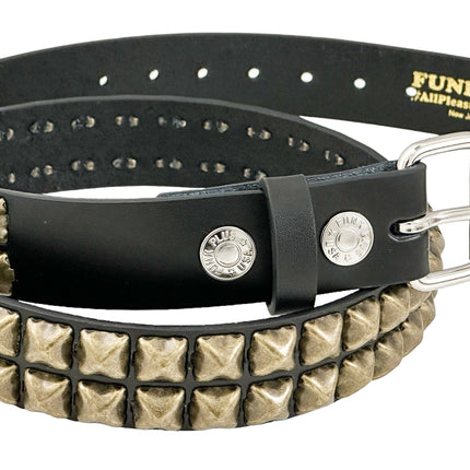 BT117-ABRS ANTIQUE BRASS 2 ROW PYRAMID STUDDED BELT USA LEATHER