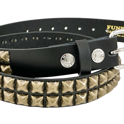 BT117-ABRS ANTIQUE BRASS 2 ROW PYRAMID STUDDED BELT USA LEATHER