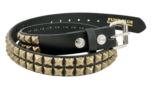 BT117-ABRS ANTIQUE BRASS 2 ROW PYRAMID STUDDED BELT USA LEATHER