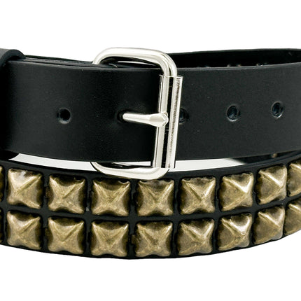 BT117-ABRS ANTIQUE BRASS 2 ROW PYRAMID STUDDED BELT USA LEATHER