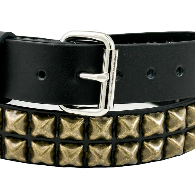 BT117-ABRS ANTIQUE BRASS 2 ROW PYRAMID STUDDED BELT USA LEATHER