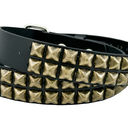 BT117-ABRS ANTIQUE BRASS 2 ROW PYRAMID STUDDED BELT USA LEATHER