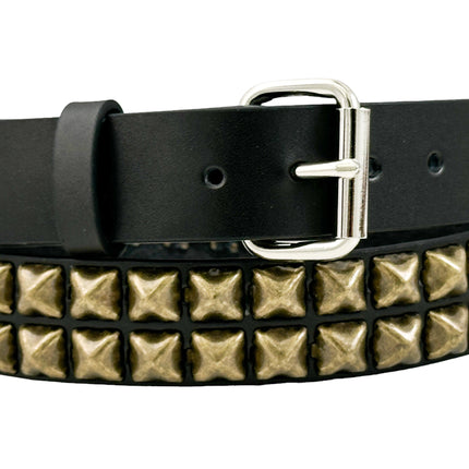 BT117-ABRS ANTIQUE BRASS 2 ROW PYRAMID STUDDED BELT USA LEATHER