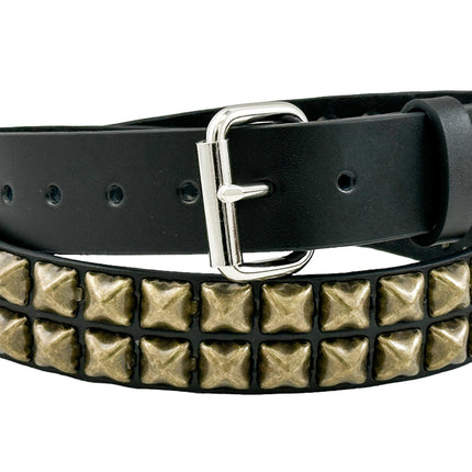 BT117-ABRS ANTIQUE BRASS 2 ROW PYRAMID STUDDED BELT USA LEATHER