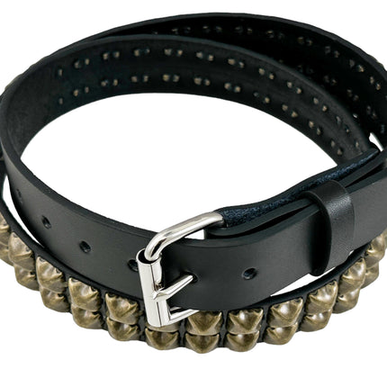 BT117-ABRS ANTIQUE BRASS 2 ROW PYRAMID STUDDED BELT USA LEATHER