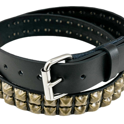 BT117-ABRS ANTIQUE BRASS 2 ROW PYRAMID STUDDED BELT USA LEATHER