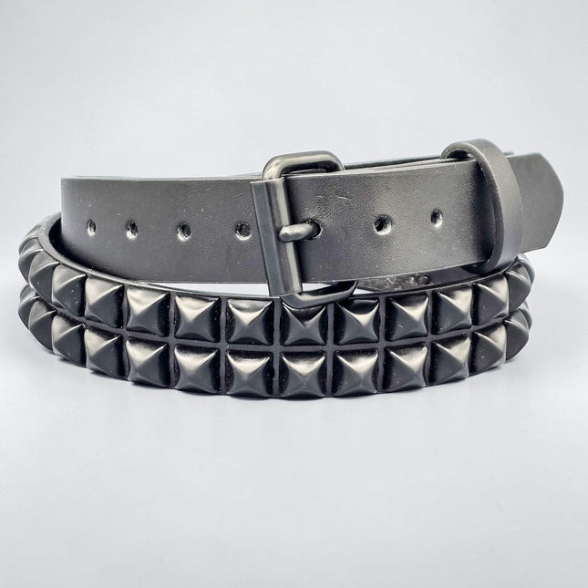 BT117-BS 2 ROW 1/2" BLACK PYRAMID STUDS BELT GENUINE LEATHER
