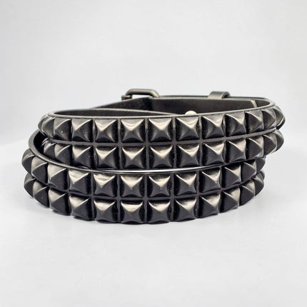 BT117-BS 2 ROW 1/2" BLACK PYRAMID STUDS BELT GENUINE LEATHER