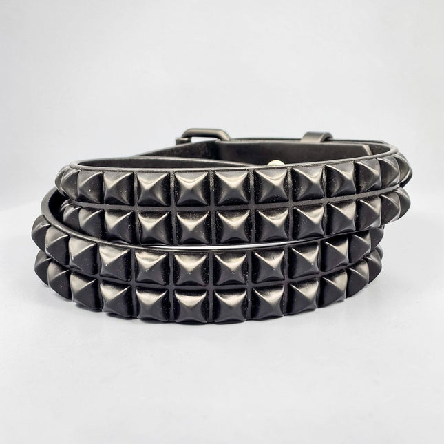 BT117-BS 2 ROW 1/2" BLACK PYRAMID STUDS BELT GENUINE LEATHER