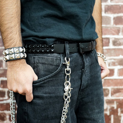 BT117-BS 2 ROW 1/2" BLACK PYRAMID STUDS BELT GENUINE LEATHER
