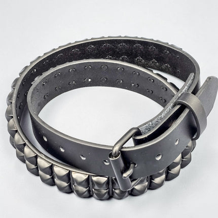 BT117-BS 2 ROW 1/2" BLACK PYRAMID STUDS BELT GENUINE LEATHER