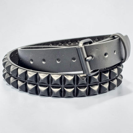 BT117-BS 2 ROW 1/2" BLACK PYRAMID STUDS BELT GENUINE LEATHER