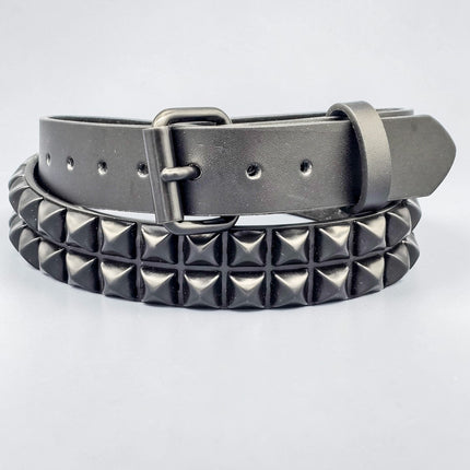 BT117-BS 2 ROW 1/2" BLACK PYRAMID STUDS BELT GENUINE LEATHER