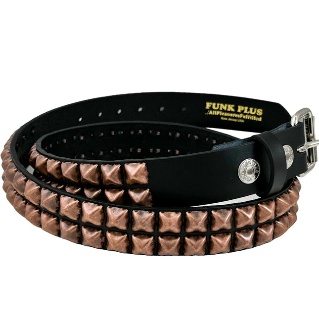 BT117-COP ANTIQUE COPPER 2 ROW PYRAMID STUDDED BELT USA LEATHER