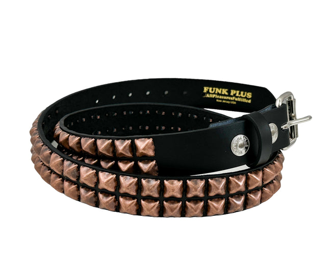 BT117-COP ANTIQUE COPPER 2 ROW PYRAMID STUDDED BELT USA LEATHER