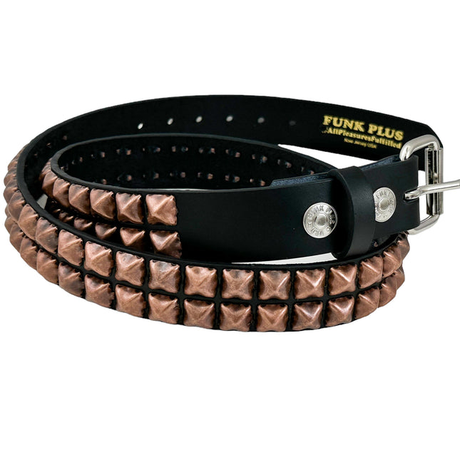 BT117-COP ANTIQUE COPPER 2 ROW PYRAMID STUDDED BELT USA LEATHER