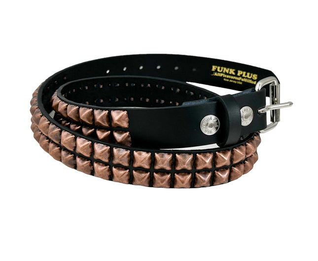 BT117-COP ANTIQUE COPPER 2 ROW PYRAMID STUDDED BELT USA LEATHER