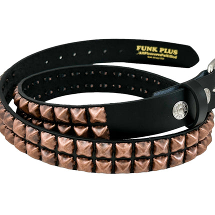 BT117-COP ANTIQUE COPPER 2 ROW PYRAMID STUDDED BELT USA LEATHER