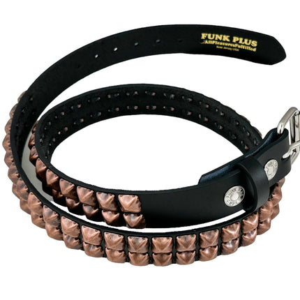 BT117-COP ANTIQUE COPPER 2 ROW PYRAMID STUDDED BELT USA LEATHER