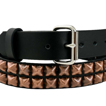 BT117-COP ANTIQUE COPPER 2 ROW PYRAMID STUDDED BELT USA LEATHER