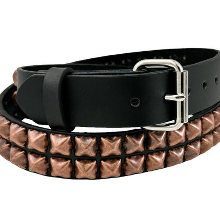 BT117-COP ANTIQUE COPPER 2 ROW PYRAMID STUDDED BELT USA LEATHER