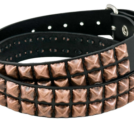 BT117-COP ANTIQUE COPPER 2 ROW PYRAMID STUDDED BELT USA LEATHER