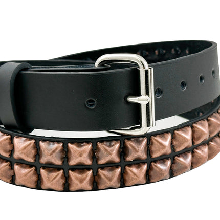 BT117-COP ANTIQUE COPPER 2 ROW PYRAMID STUDDED BELT USA LEATHER