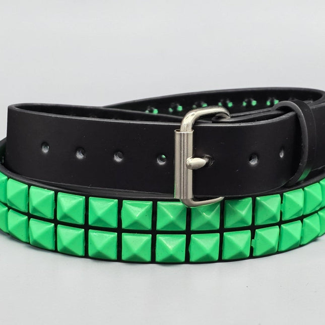 BT117-GS  POWDER COATED GREEN PYRAMID STUDDED BELT