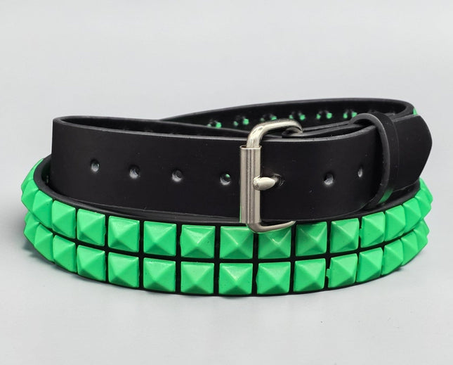 BT117-GS  POWDER COATED GREEN PYRAMID STUDDED BELT