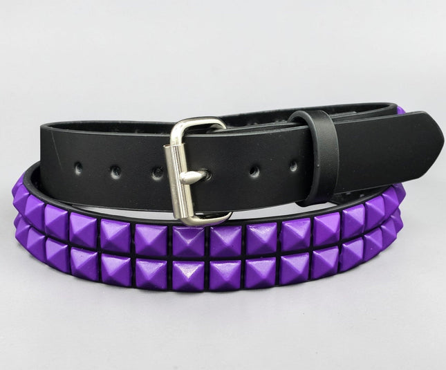 BT117-PPS  POWDER COATED PURPLE PYRAMID STUDDED BELT