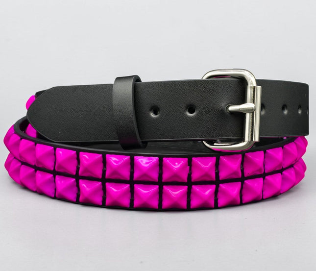 BT117-PS  POWDER COATED PINK PYRAMID STUDDED BELT