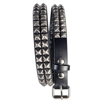 BT117ANT-SIL  ANTIQUE SILVER STUDDED TWO ROW GENUINE LEATHER BELT