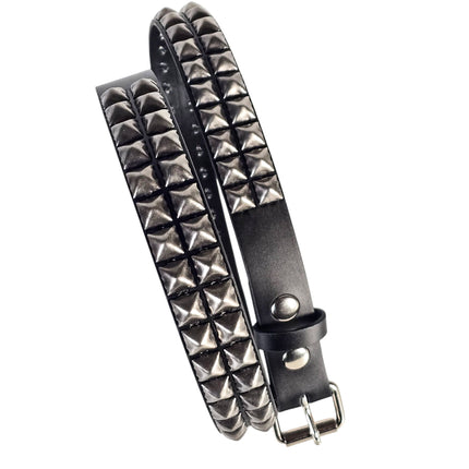 BT117ANT-SIL  ANTIQUE SILVER STUDDED TWO ROW GENUINE LEATHER BELT
