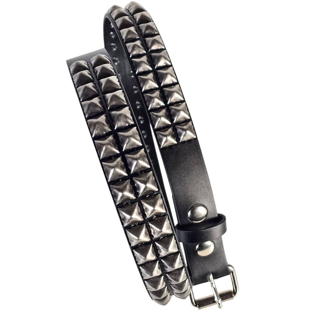 BT117ANT-SIL  ANTIQUE SILVER STUDDED TWO ROW GENUINE LEATHER BELT