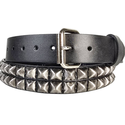 BT117ANT-SIL  ANTIQUE SILVER STUDDED TWO ROW GENUINE LEATHER BELT