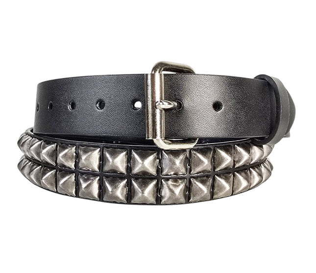 BT117ANT-SIL  ANTIQUE SILVER STUDDED TWO ROW GENUINE LEATHER BELT