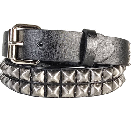 BT117ANT-SIL  ANTIQUE SILVER STUDDED TWO ROW GENUINE LEATHER BELT