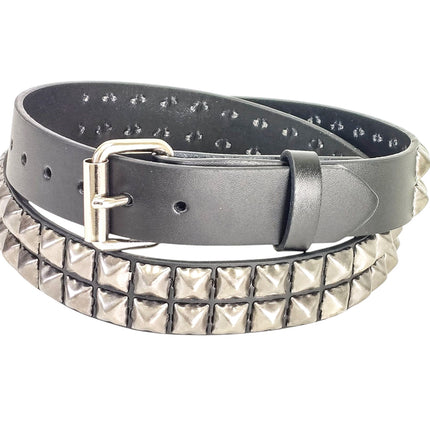 BT117ANT-SIL  ANTIQUE SILVER STUDDED TWO ROW GENUINE LEATHER BELT