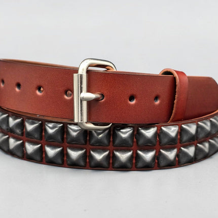 BT117BRN-BS  POWDER COATED GUN METAL PYRAMID STUDDED BELT