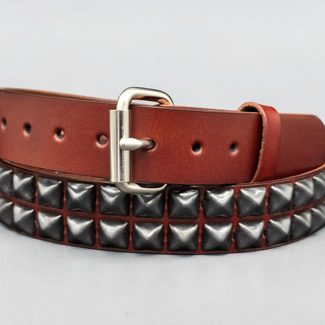 BT117BRN-BS  POWDER COATED GUN METAL PYRAMID STUDDED BELT