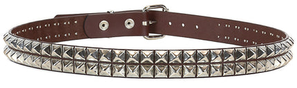 BT117BRN BROWN LEATHER BELT, 2 ROW 1/2" PYRAMID STUDS