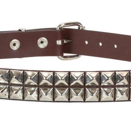 BT117BRN BROWN LEATHER BELT, 2 ROW 1/2" PYRAMID STUDS