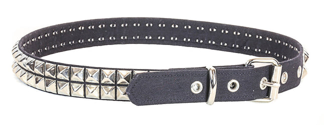 BT117C-BLK HEAVY BLACK CANVAS BELT 2 ROW 1/2" PYRAMID STUDS