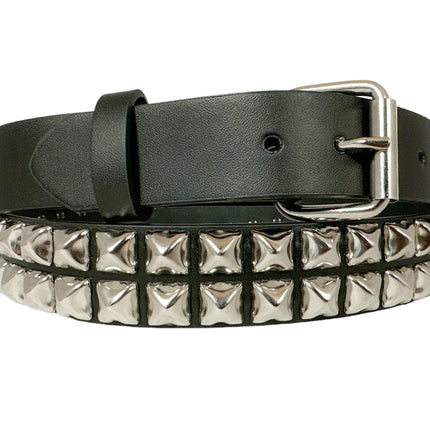 BT117 2 ROW 1/2' PYRAMID STUDS BELT  1 1/4" WIDE