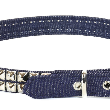 BT117C-DENIM CANVAS  BELT, 2 ROW 1/2" PYRAMID STUDS