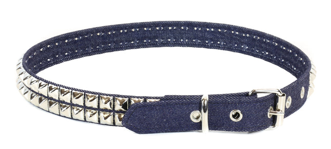 BT117C-DENIM CANVAS  BELT, 2 ROW 1/2" PYRAMID STUDS