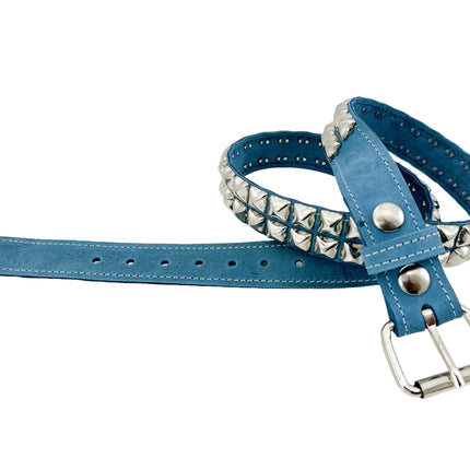 BT117  DENIM LEATHER TWO ROW STUDDED BELT